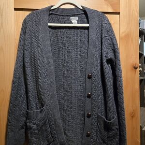 Duluth Trading Co. Wool/Cashmere Gray Cable Knit Cardigan